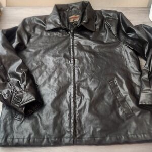 Vintage STEVE BARRYS Black Faux Leather Jacket Size M Outerwear Dept Moto Bomber